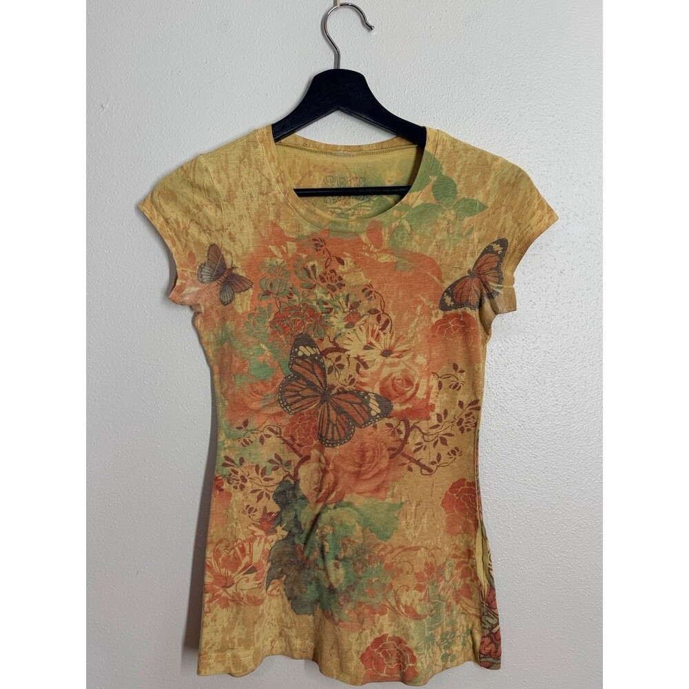 VTG Y2K Tattoo Butterfly Floral Mandala Top Boho Hippie Whimsigoth Fairy Grunge